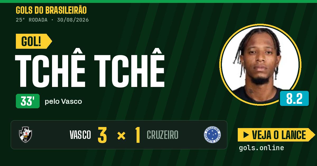 Gol de Tchê Tchê aos 33 minutos em Vasco 3 x 1 Cruzeiro