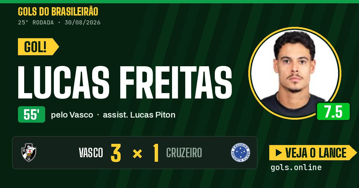 Gol de Lucas Freitas aos 55 minutos em Vasco 3 x 1 Cruzeiro