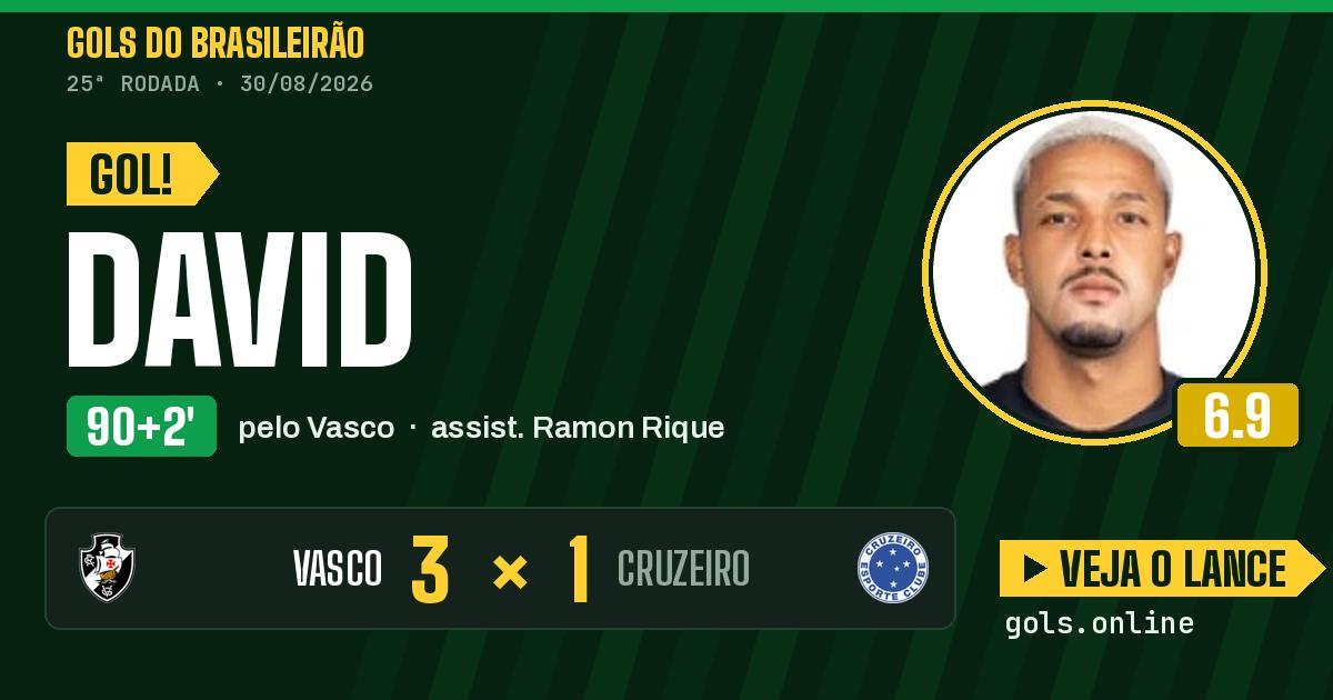 Gol de David aos 90+2 minutos em Vasco 3 x 1 Cruzeiro