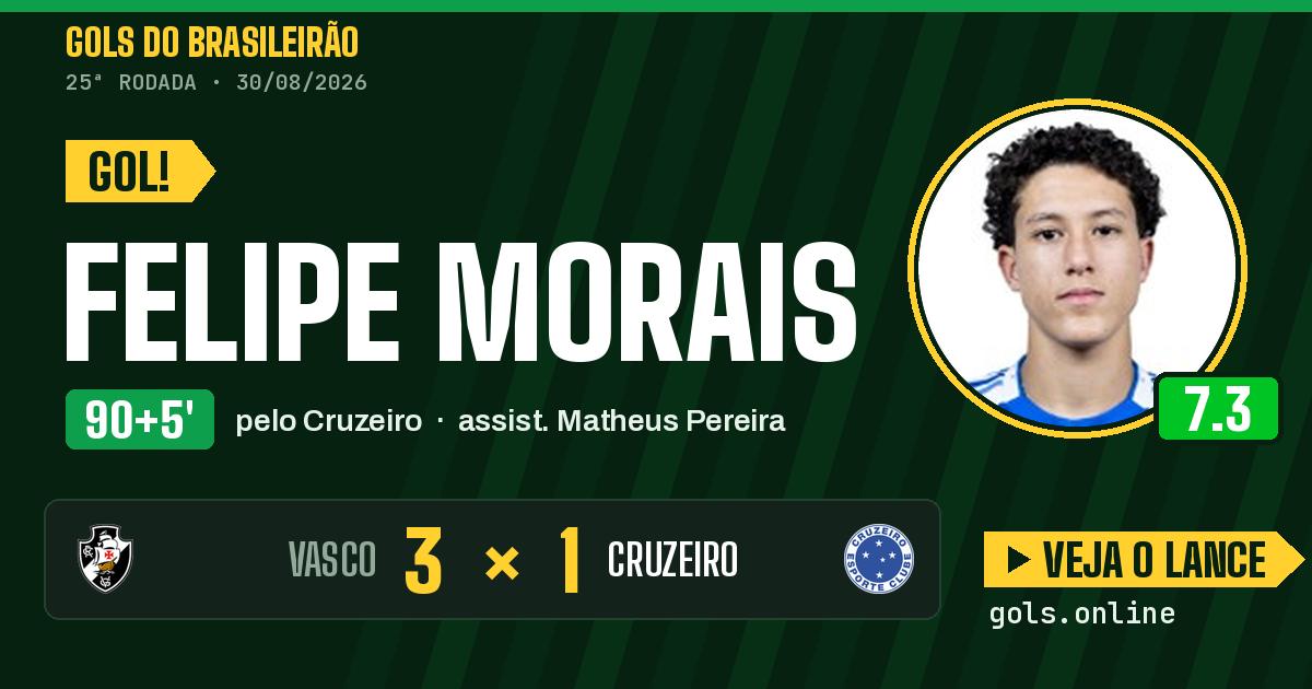 Gol de Felipe Morais aos 90+5 minutos em Vasco 3 x 1 Cruzeiro