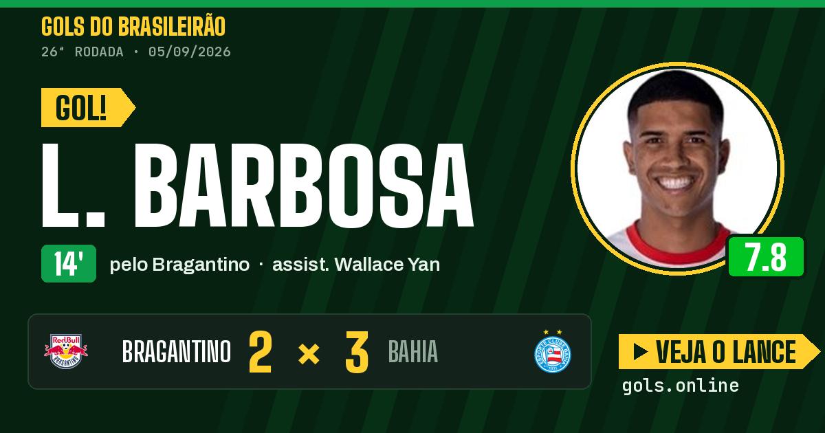 Gol de L. Barbosa aos 14 minutos em Bragantino 2 x 3 Bahia