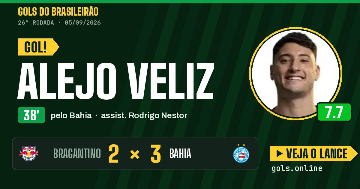 Gol de Alejo Veliz aos 38 minutos em Bragantino 2 x 3 Bahia