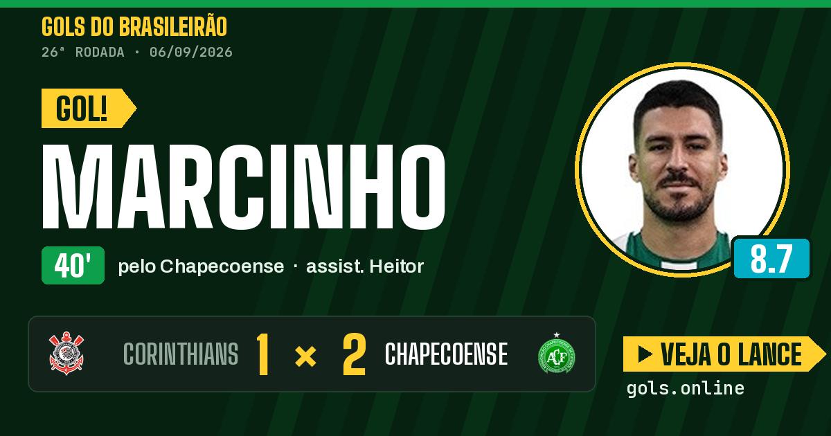 Gol de Marcinho aos 40 minutos em Corinthians 1 x 2 Chapecoense