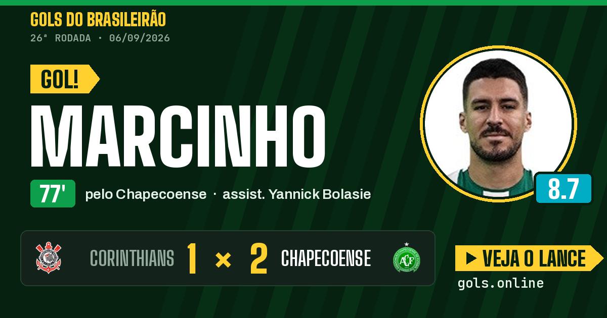 Gol de Marcinho aos 77 minutos em Corinthians 1 x 2 Chapecoense