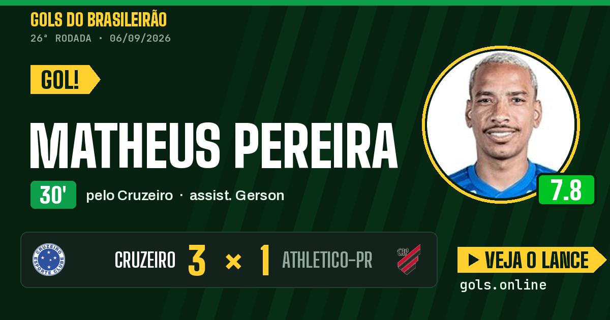 Gol de Matheus Pereira aos 30 minutos em Cruzeiro 3 x 1 Athletico-PR
