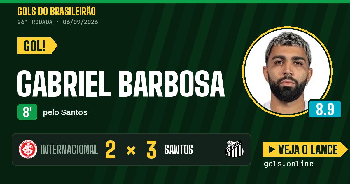 Gol de Gabriel Barbosa aos 8 minutos em Internacional 2 x 3 Santos