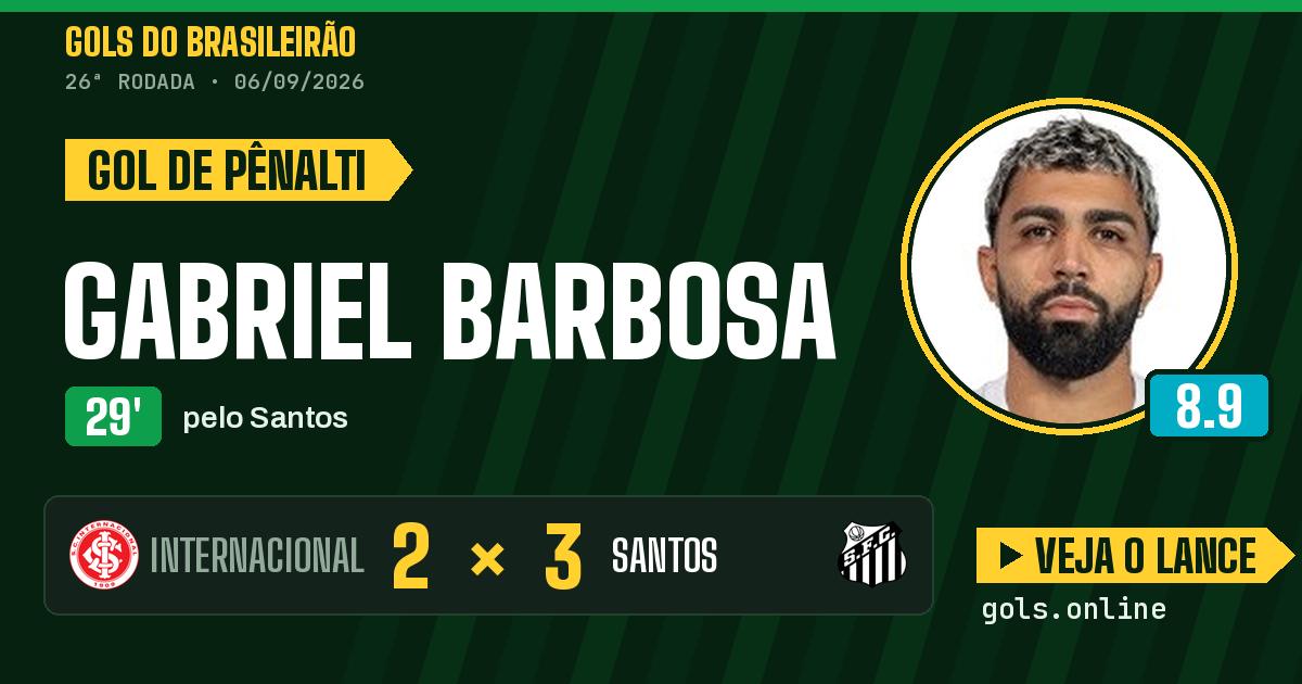 Gol de Gabriel Barbosa aos 29 minutos em Internacional 2 x 3 Santos