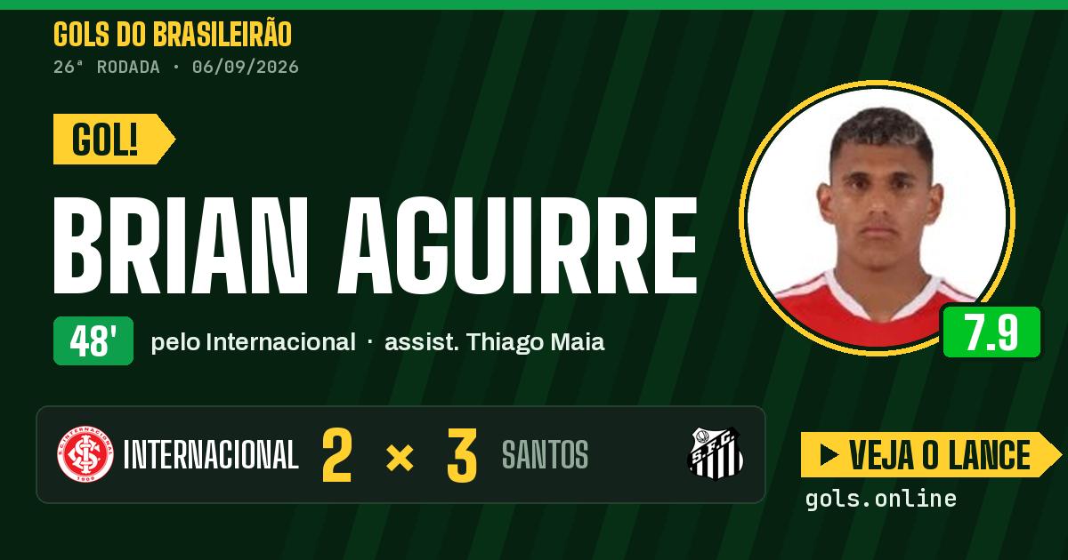 Gol de Brian Aguirre aos 48 minutos em Internacional 2 x 3 Santos