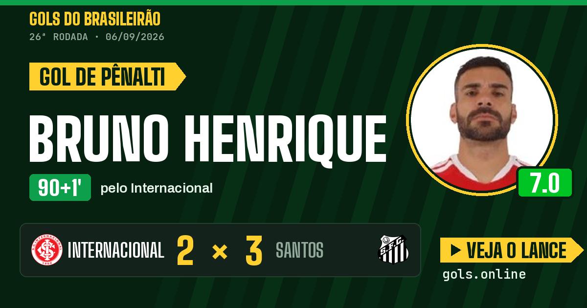 Gol de Bruno Henrique aos 90+1 minutos em Internacional 2 x 3 Santos