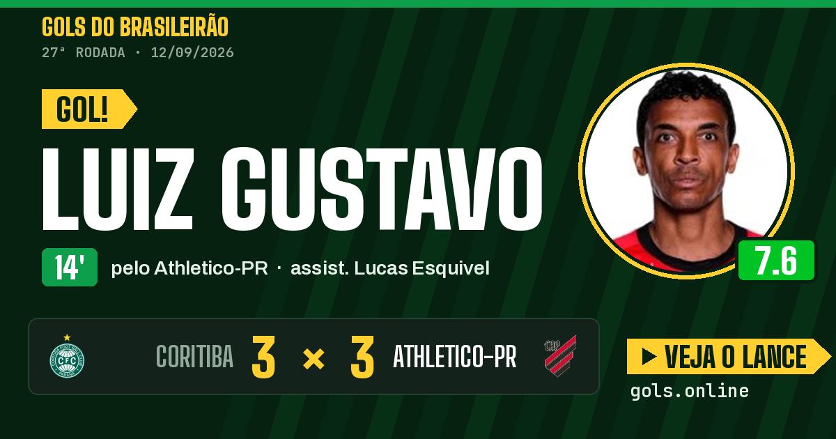 Gol de Luiz Gustavo aos 14 minutos em Coritiba 3 x 3 Athletico-PR