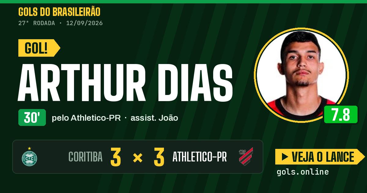 Gol de Arthur Dias aos 30 minutos em Coritiba 3 x 3 Athletico-PR