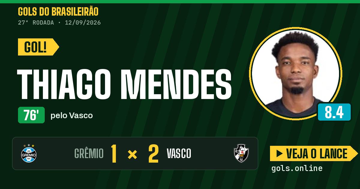 Gol de Thiago Mendes aos 76 minutos em Grêmio 1 x 2 Vasco