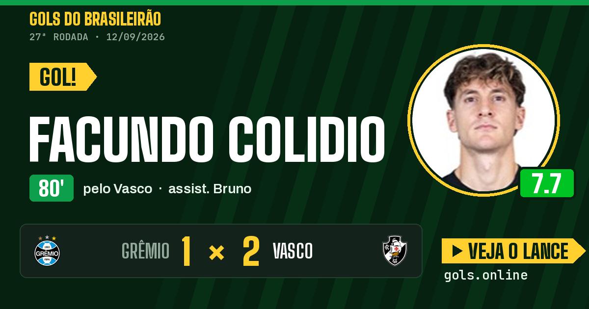Gol de Facundo Colidio aos 80 minutos em Grêmio 1 x 2 Vasco