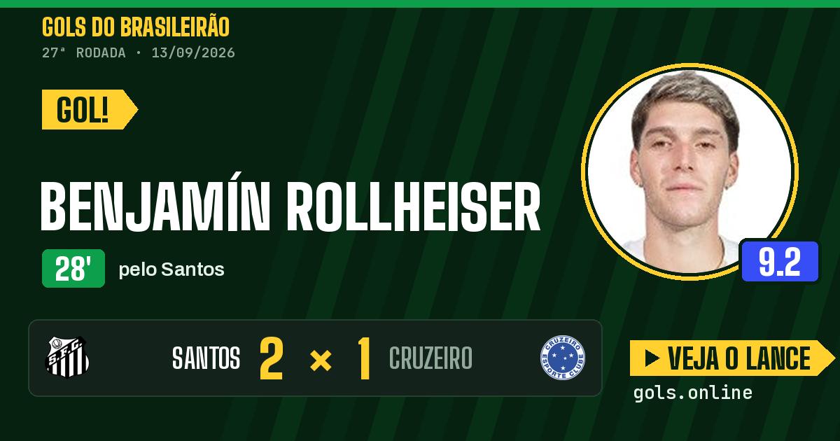 Gol de Benjamín Rollheiser aos 28 minutos em Santos 2 x 1 Cruzeiro