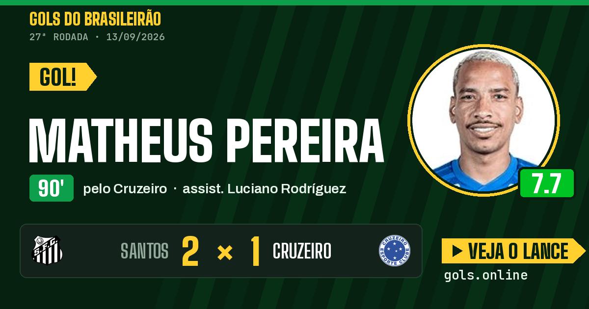 Gol de Matheus Pereira aos 90 minutos em Santos 2 x 1 Cruzeiro
