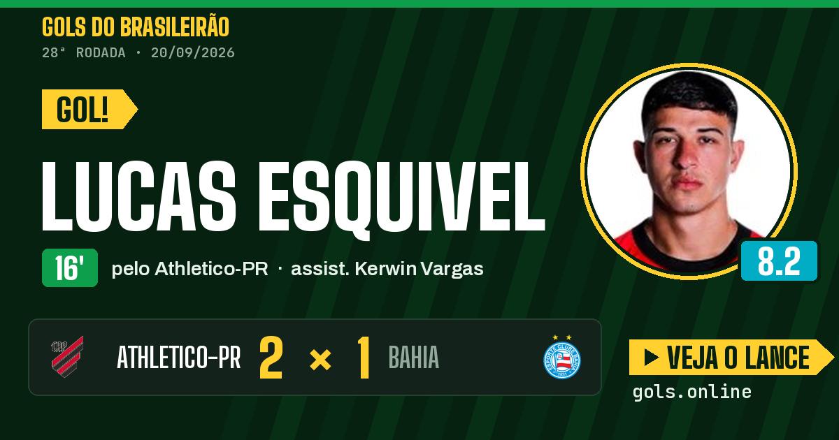 Gol de Lucas Esquivel aos 16 minutos em Athletico-PR 2 x 1 Bahia