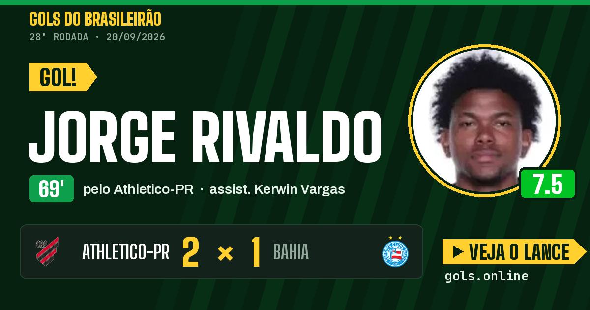 Gol de Jorge Rivaldo aos 69 minutos em Athletico-PR 2 x 1 Bahia