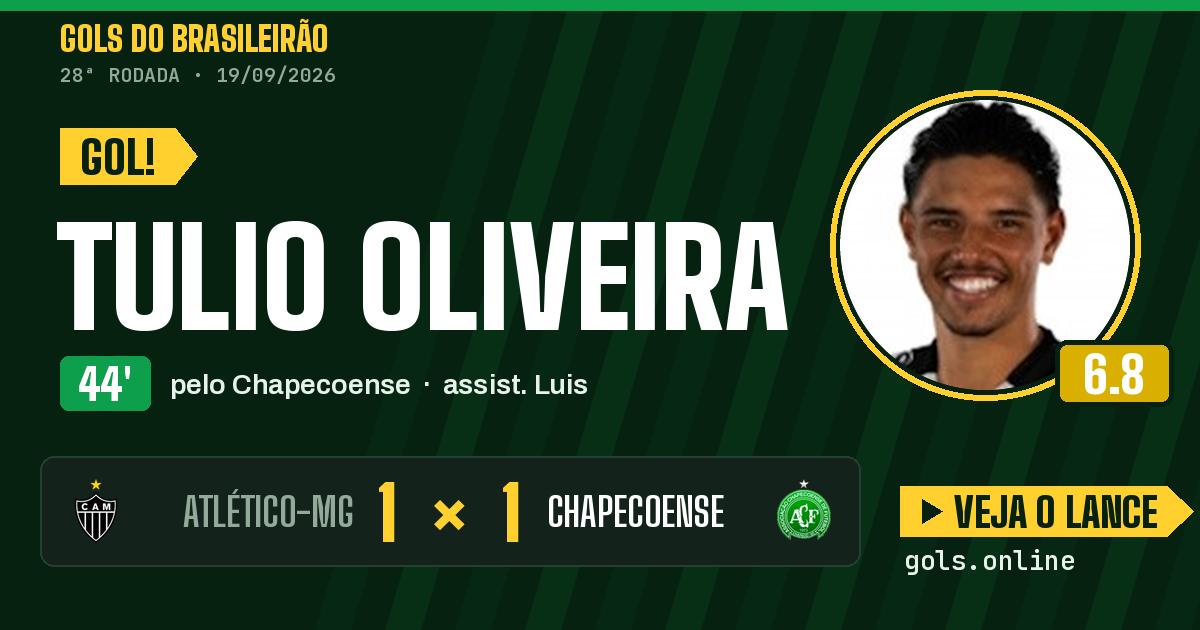 Gol de Tulio Oliveira aos 44 minutos em Atlético-MG 1 x 1 Chapecoense