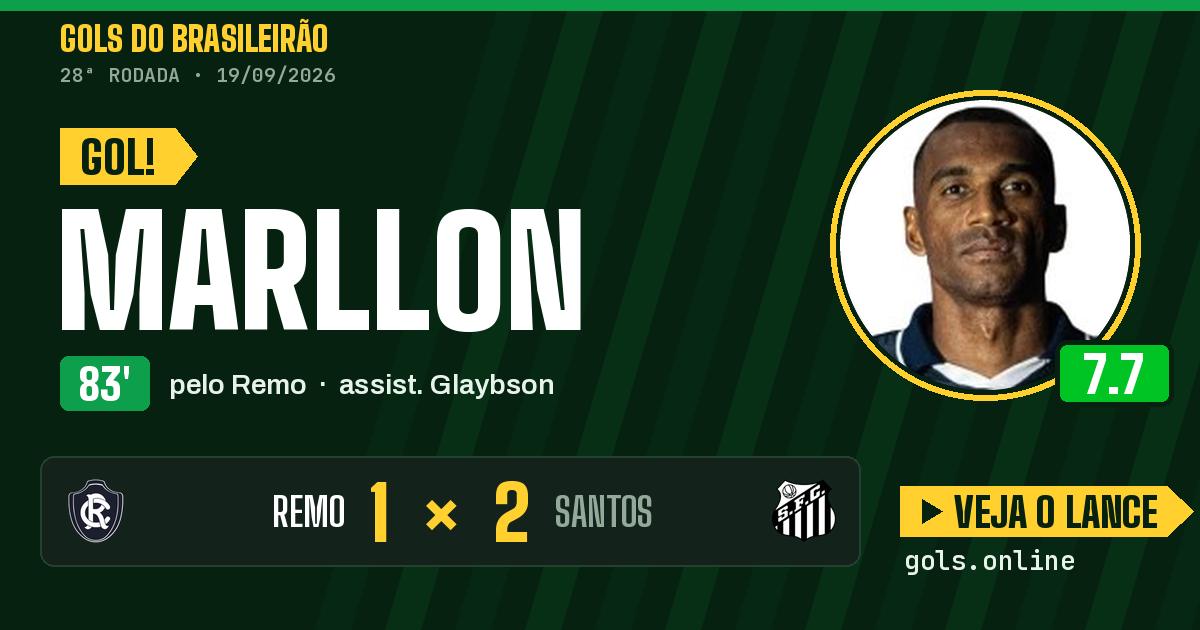 Gol de Marllon aos 83 minutos em Remo 1 x 2 Santos
