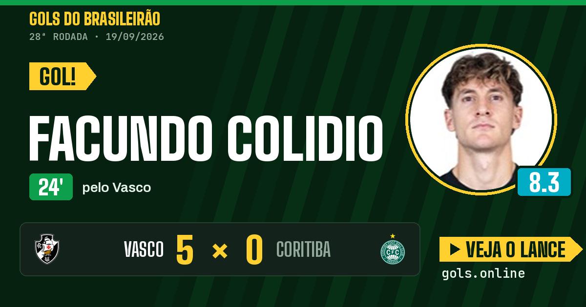 Gol de Facundo Colidio aos 24 minutos em Vasco 5 x 0 Coritiba