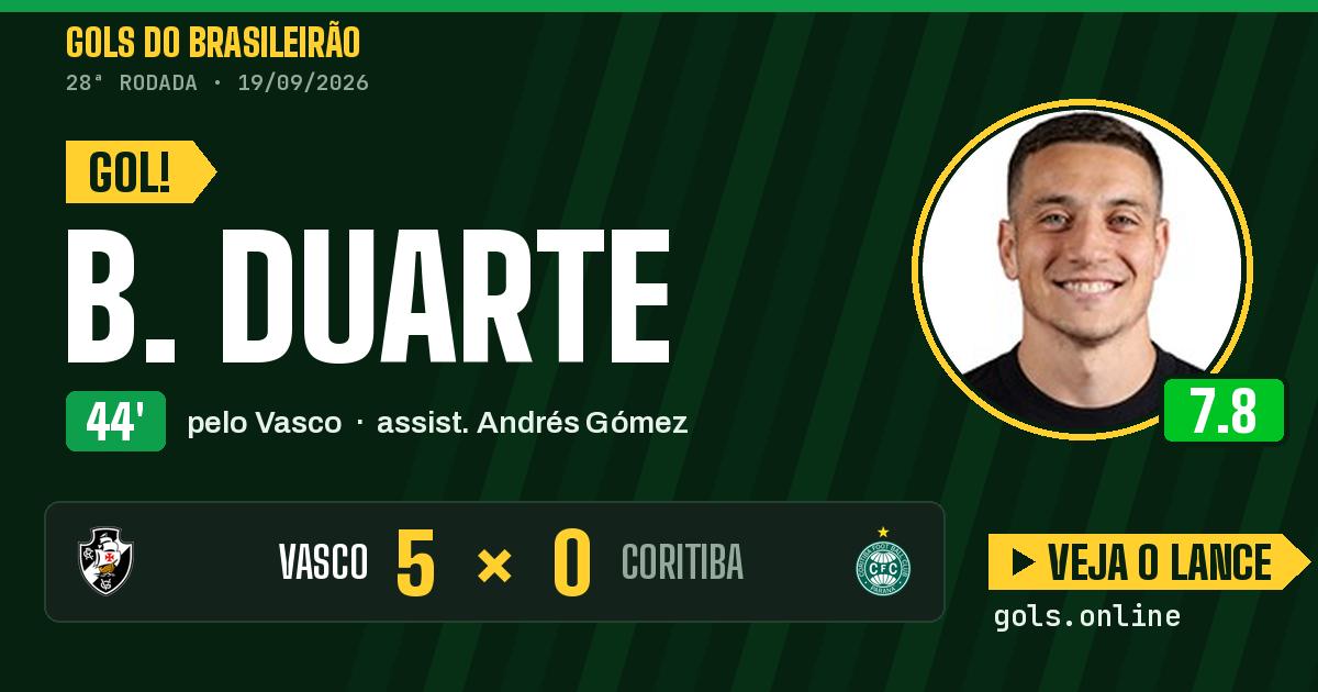 Gol de B. Duarte aos 44 minutos em Vasco 5 x 0 Coritiba