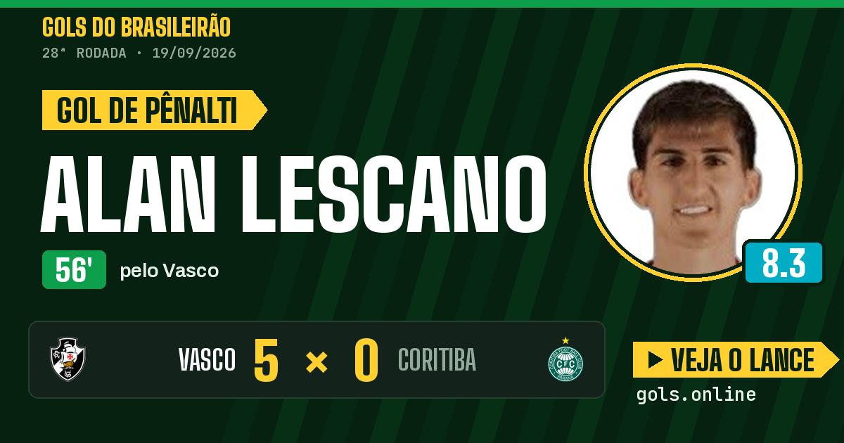 Gol de Alan Lescano aos 56 minutos em Vasco 5 x 0 Coritiba