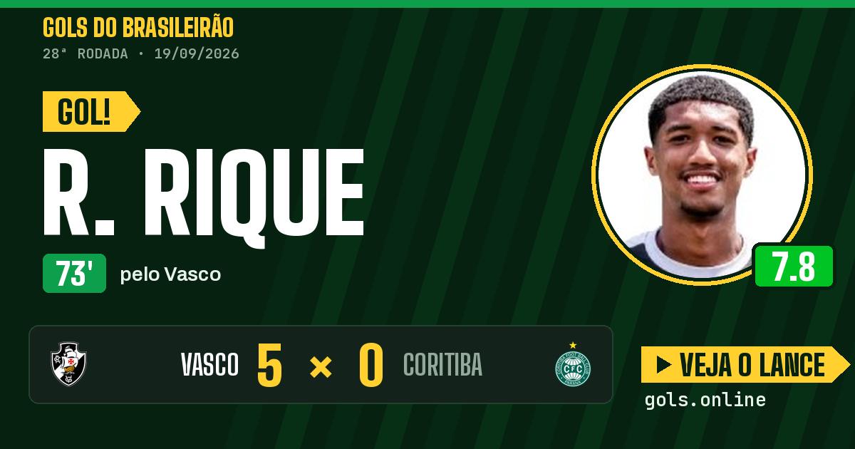 Gol de R. Rique aos 73 minutos em Vasco 5 x 0 Coritiba