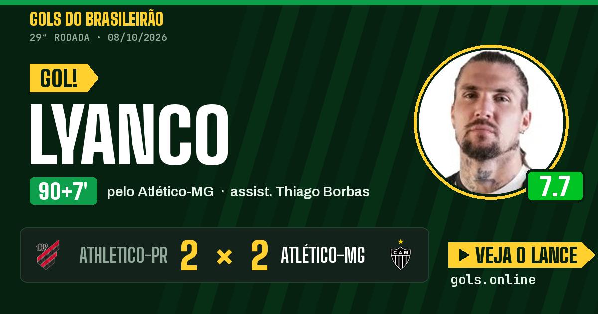 Gol de Lyanco aos 90+7 minutos em Athletico-PR 2 x 2 Atlético-MG
