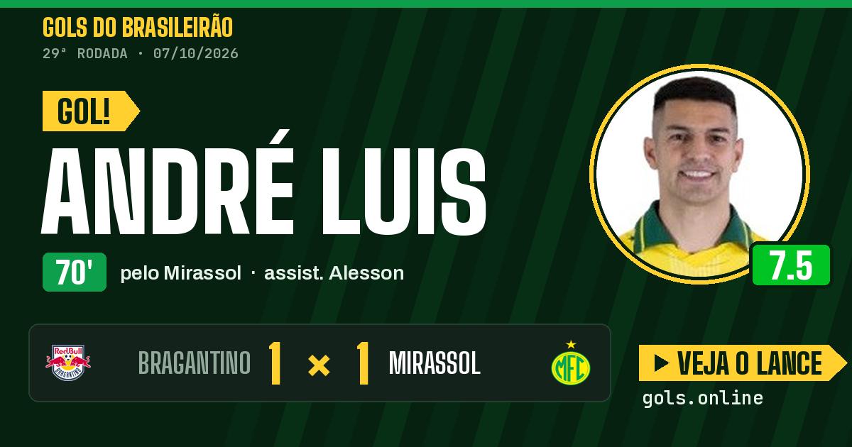 Gol de André Luis aos 70 minutos em Bragantino 1 x 1 Mirassol