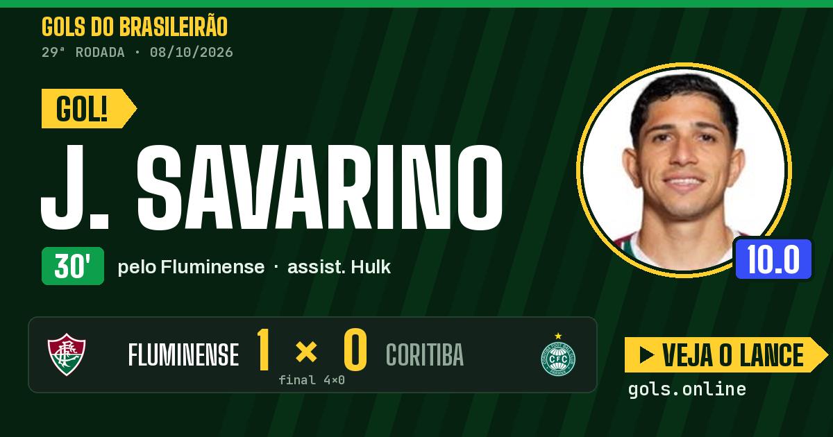 Gol de J. Savarino aos 30 minutos em Fluminense 4 x 0 Coritiba