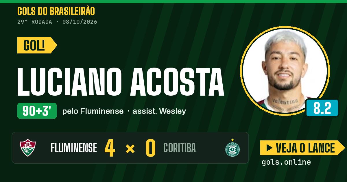 Gol de Luciano Acosta aos 90+3 minutos em Fluminense 4 x 0 Coritiba